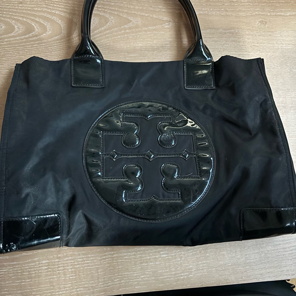 Tory Burch Black Patent Logo Tote